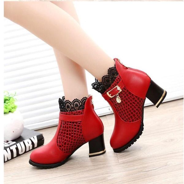 boots autumn and winter european american stitching lace thick with ankle elegant fashion red women's shoes, Black
boots autumn and winter european american stitching lace thick with ankle elegant fashion red women's shoes, Black