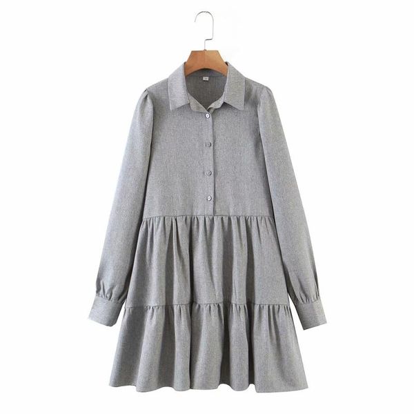 puwd casual woman grey loose cascading ruffles shirt dress 2021 spring fashion ladies basic mini dresses female elegant dress, Black;gray
puwd casual woman grey loose cascading ruffles shirt dress 2021 spring fashion ladies basic mini dresses female elegant dress, Black;gray