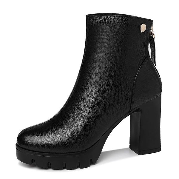 dress shoes round toe thick heel short boots, back zipper solid color women's platform, Black
dress shoes round toe thick heel short boots, back zipper solid color women's platform, Black