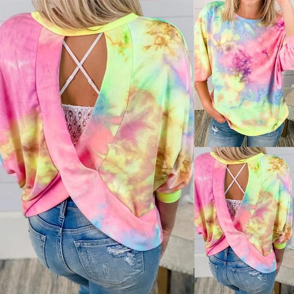women fashion puff sleeve round neck tie-dye printed backless hoodie female summer casual three quarter sleeve loose q30, White
women fashion puff sleeve round neck tie-dye printed backless hoodie female summer casual three quarter sleeve loose q30, White