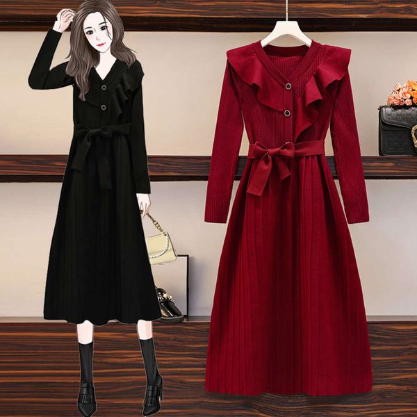 large women's new spring 2021 knitted dress fat sister french belly covered red fur skirt, Black;gray
large women's new spring 2021 knitted dress fat sister french belly covered red fur skirt, Black;gray