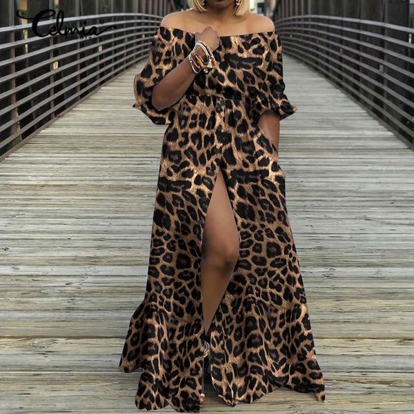 casual dresses women high split sundress off shoulder vintage leopard print maxi dress 2021 celmia autumn lantern sleeve beach vestidos, Black;gray
casual dresses women high split sundress off shoulder vintage leopard print maxi dress 2021 celmia autumn lantern sleeve beach vestidos, Black;gray
