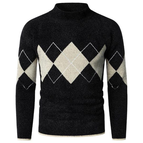 men's sweaters autumn and winter stand collar fashion lozenge pullover long sleeve sweater men, White;black
men's sweaters autumn and winter stand collar fashion lozenge pullover long sleeve sweater men, White;black