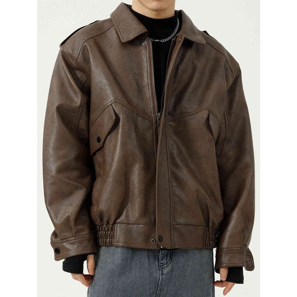 men's leather & faux autumn men korean fashion vintage loose casual pu flight jacket harajuku streetwear cargo coat wc61, Black
men's leather & faux autumn men korean fashion vintage loose casual pu flight jacket harajuku streetwear cargo coat wc61, Black