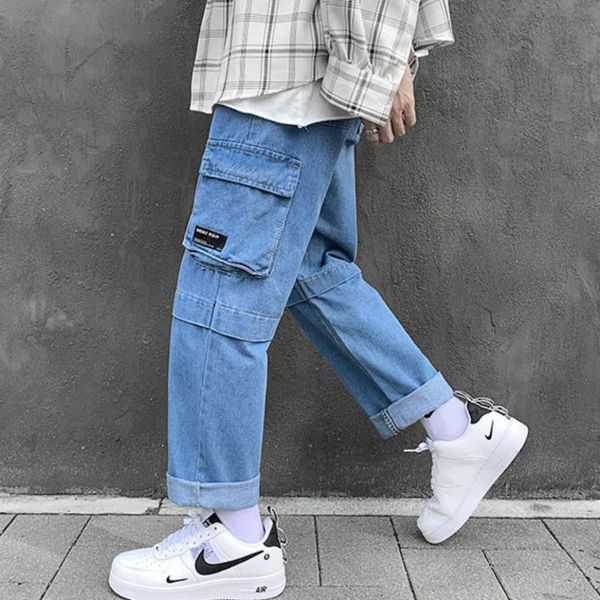 korean style straight jeans men's fashion retro casual multi-pocket denim cargo pants men's streetwear denim ankle-length pants, Blue
korean style straight jeans men's fashion retro casual multi-pocket denim cargo pants men's streetwear denim ankle-length pants, Blue