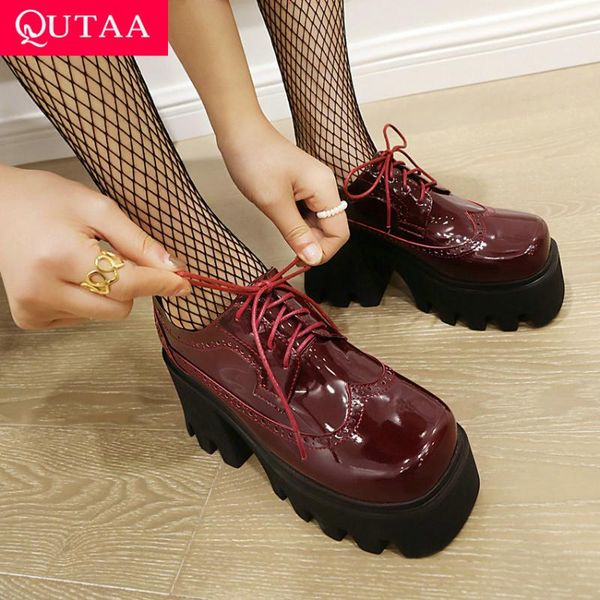dress shoes qutaa 2021 thick high heels round toe lace up women spring autumn microfiber basic fashion female pumps size 35-43, Black
dress shoes qutaa 2021 thick high heels round toe lace up women spring autumn microfiber basic fashion female pumps size 35-43, Black