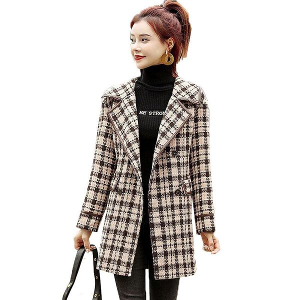 women's wool & blends women woolen coat 2021 female autumn winter lattice jacket double breasted with belt overcoat outerwear, Black
women's wool & blends women woolen coat 2021 female autumn winter lattice jacket double breasted with belt overcoat outerwear, Black