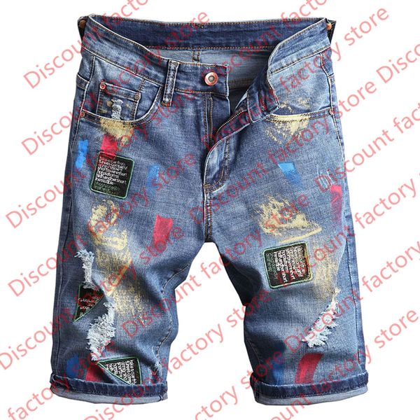 mens fashion embroidery colored painted denim shorts summer holes ripped jeans slim straight male denim pants, Blue
mens fashion embroidery colored painted denim shorts summer holes ripped jeans slim straight male denim pants, Blue