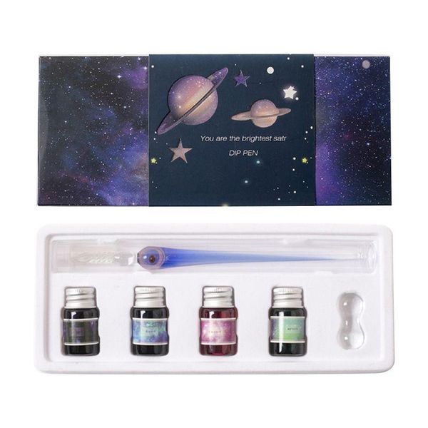 1set planet theme dip pen 4 color ink kit glass painting pen student stationery 
1set planet theme dip pen 4 color ink kit glass painting pen student stationery