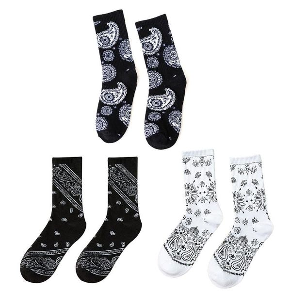 ethnic paisley floral crew socks hip hop black white skateboard cotton hosiery 83xf