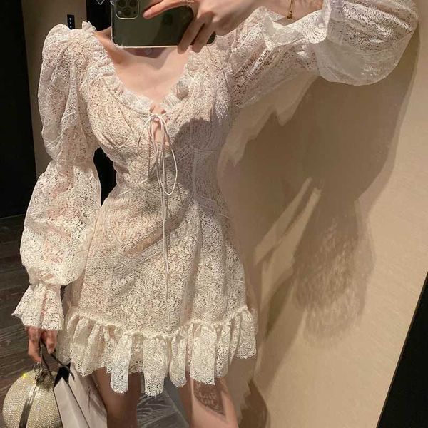 vintage white lace short dres long sleeve es dots female luxury slim party mini vestidos 210601, Black;gray
vintage white lace short dres long sleeve es dots female luxury slim party mini vestidos 210601, Black;gray