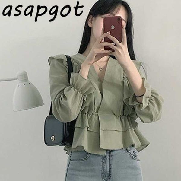 chic korean slim waist temperament v neck flare sleeve chiffon blouse women spring long sleeve ruffles shirts clothing 210610, White
chic korean slim waist temperament v neck flare sleeve chiffon blouse women spring long sleeve ruffles shirts clothing 210610, White
