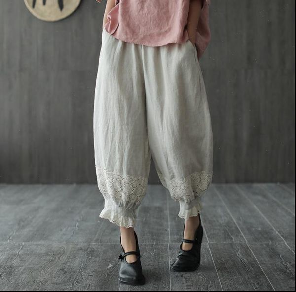 women summer cotton linen jacquard lace patchwork elastic waist pants ladies loose solid color trousers female pants, Black;white
women summer cotton linen jacquard lace patchwork elastic waist pants ladies loose solid color trousers female pants, Black;white