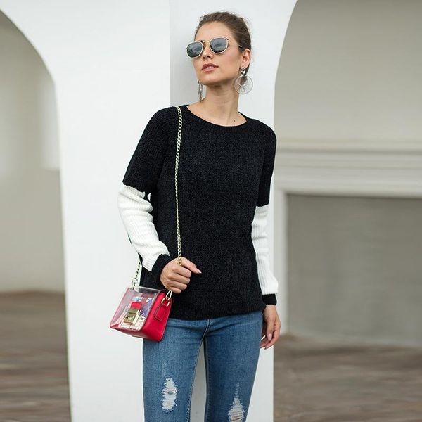 women's sweaters 2021 autumn winter sweater women streetwear o neck long sleeve casual knitted pullovers two-tone patchwork loose, White;black
women's sweaters 2021 autumn winter sweater women streetwear o neck long sleeve casual knitted pullovers two-tone patchwork loose, White;black