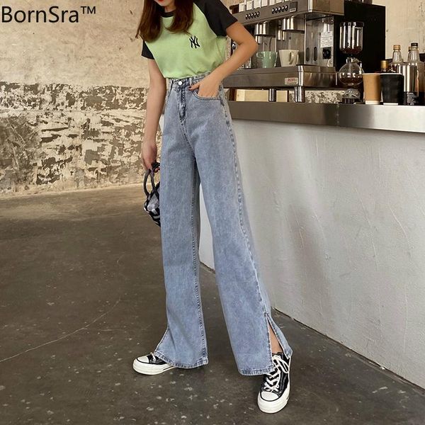 women's jeans bornsra 2021 high-waist straight for women spring fashion denim side split vintage female long pant, Blue
women's jeans bornsra 2021 high-waist straight for women spring fashion denim side split vintage female long pant, Blue