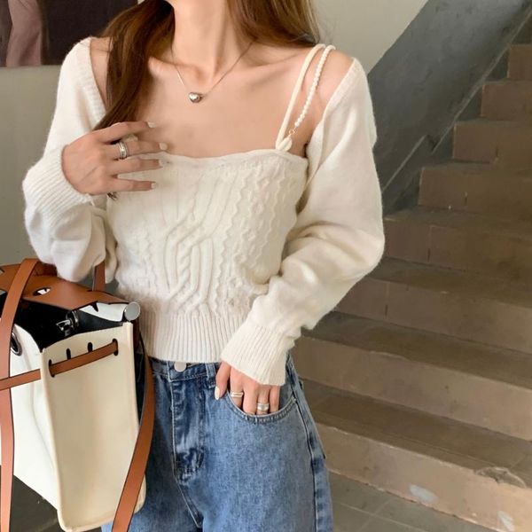 women's sweaters sweater autumn and winter pearl sling knitted short two-piece + high waist loose split jeans trousers pants femme, White;black
women's sweaters sweater autumn and winter pearl sling knitted short two-piece + high waist loose split jeans trousers pants femme, White;black