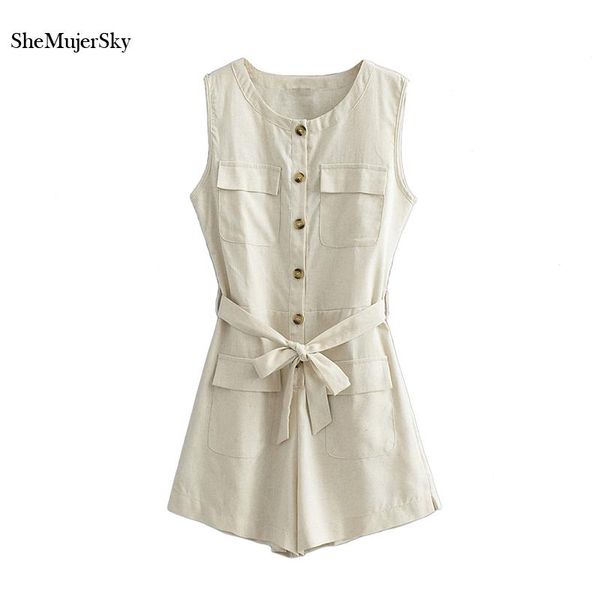 women's jumpsuits & rompers shemujersky women cotton linen playsuit summer o-neck sleeveless beige jumpsuit 2021 with sashes overalls, Black;white
women's jumpsuits & rompers shemujersky women cotton linen playsuit summer o-neck sleeveless beige jumpsuit 2021 with sashes overalls, Black;white