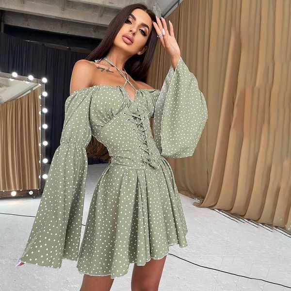 casual dresses vintage dot a-line dress with corset halter slash neck long flare sleeve mini for women 2021 fashion lady, Black;gray
casual dresses vintage dot a-line dress with corset halter slash neck long flare sleeve mini for women 2021 fashion lady, Black;gray