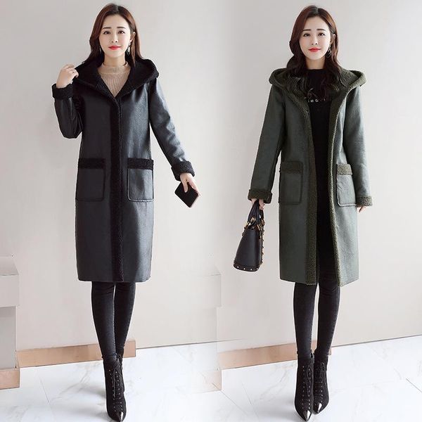 women's leather & faux autumn / winter 2021 fur coat medium length loose one-piece plush thickening warm hooded windbreaker, Black
women's leather & faux autumn / winter 2021 fur coat medium length loose one-piece plush thickening warm hooded windbreaker, Black