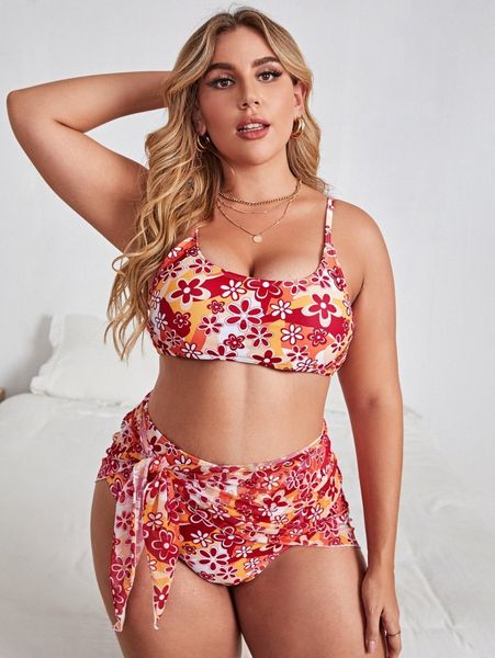 3pack plus floral print bikini swimsuit & beach skirt n9cx#, Black
3pack plus floral print bikini swimsuit & beach skirt n9cx#, Black