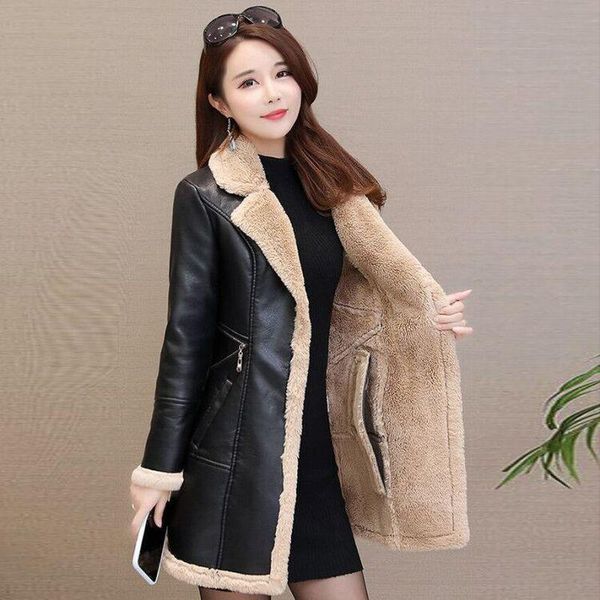 fleece lining warm faux leather jacket women long coat slim thick grey velvet pu pocket outerwear fall new winter fashion, Black
fleece lining warm faux leather jacket women long coat slim thick grey velvet pu pocket outerwear fall new winter fashion, Black