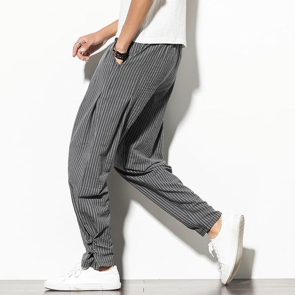 men's pants striped plus size men 2021 fashion man casual streetwear cotton linen male trousers harem elastic waist 5xl, Black
men's pants striped plus size men 2021 fashion man casual streetwear cotton linen male trousers harem elastic waist 5xl, Black