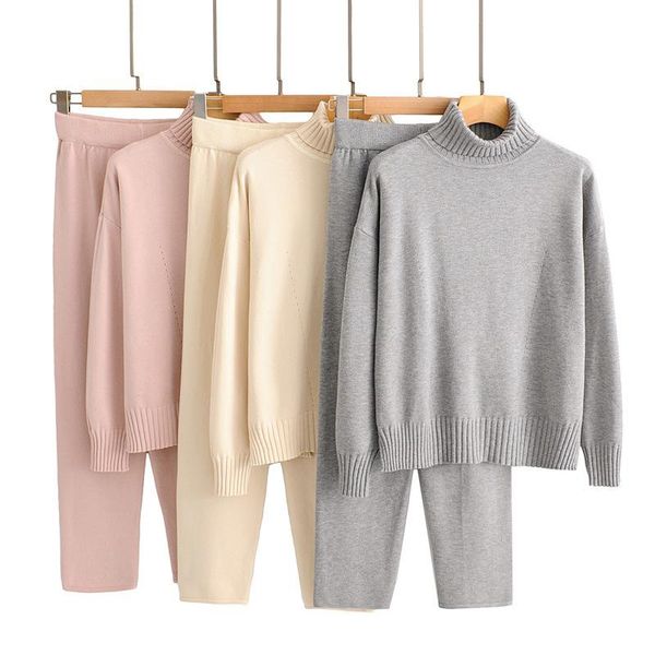 women's two piece pants knitted sportswear 2021 autumn and winter turtleneck sweater + trousers two-piece suit, White
women's two piece pants knitted sportswear 2021 autumn and winter turtleneck sweater + trousers two-piece suit, White