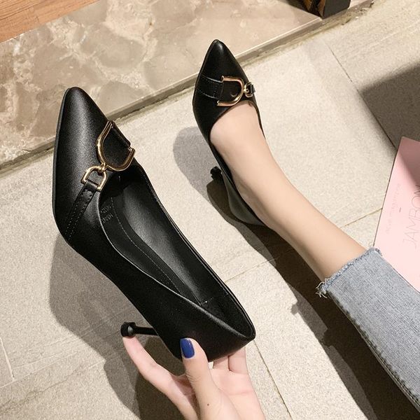 dress shoes women's high heels 2021 fine with wild pointed metal buckle single korean shallow mouth work, Black
dress shoes women's high heels 2021 fine with wild pointed metal buckle single korean shallow mouth work, Black