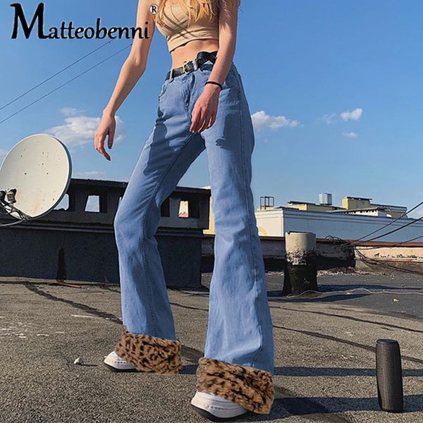 2021 new patchwork leopard furry elastic flare pants women casual high waist denim jeans ladies fashion long trousers joggers streetwear rhc, Blue
2021 new patchwork leopard furry elastic flare pants women casual high waist denim jeans ladies fashion long trousers joggers streetwear rhc, Blue