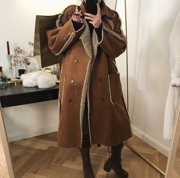 2021 new winter women both side wear shearling jacket faux lamb wool fur suede leather maxi coat loose female outwear gib2, Black
2021 new winter women both side wear shearling jacket faux lamb wool fur suede leather maxi coat loose female outwear gib2, Black