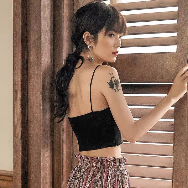 women ice silk back thin shoulder belt v-neck triangle cup tanks outside and inside with bra wrap vest, Black
women ice silk back thin shoulder belt v-neck triangle cup tanks outside and inside with bra wrap vest, Black