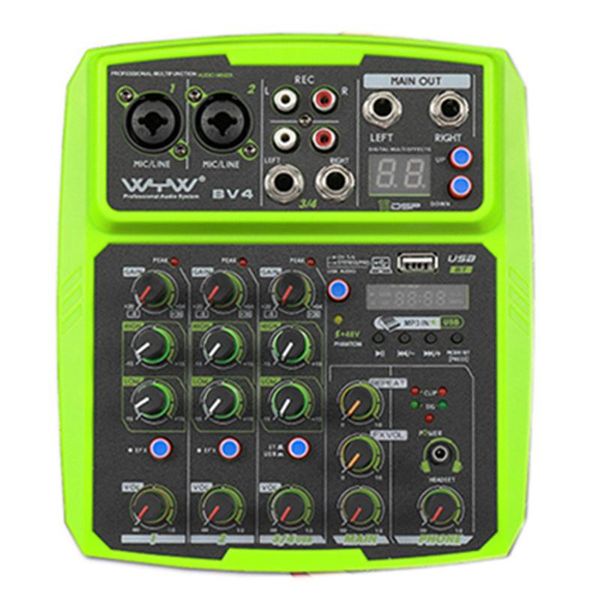 sound cards 4-channel mini mixer usb, bluetooth, digital mp3 computer input, 48v phantom power
sound cards 4-channel mini mixer usb, bluetooth, digital mp3 computer input, 48v phantom power