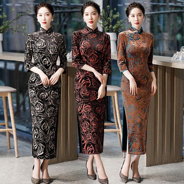 ethnic clothing 2021 female velour long cheongsam mandarin collar chinese party dress gown high split qipao 3/4 sleeve elegant vestidos, Red
ethnic clothing 2021 female velour long cheongsam mandarin collar chinese party dress gown high split qipao 3/4 sleeve elegant vestidos, Red