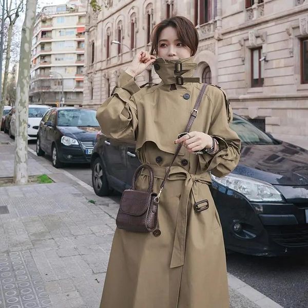 women's trench coats 2021 fashion spring autumn long women coat double breasted belted khaki dress loose lady outerwear, Tan;black
women's trench coats 2021 fashion spring autumn long women coat double breasted belted khaki dress loose lady outerwear, Tan;black