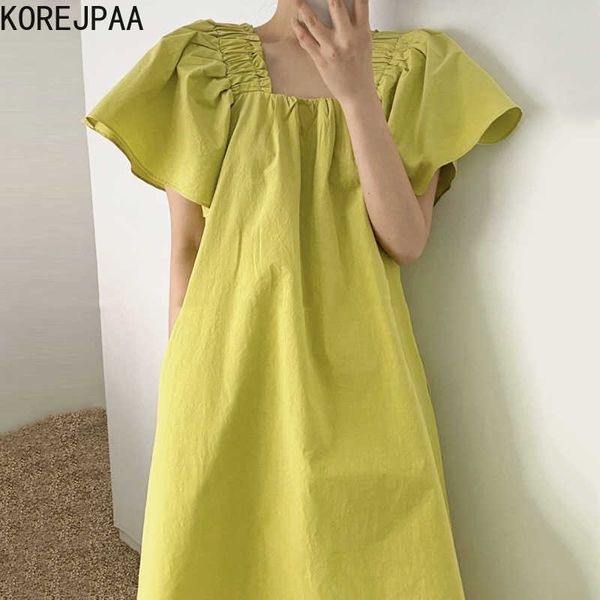 korejpaa women dress summer korean chic lazy style thin square collar ruffled sense loose casual flared sleeve vestidos 210526, Black;gray
korejpaa women dress summer korean chic lazy style thin square collar ruffled sense loose casual flared sleeve vestidos 210526, Black;gray
