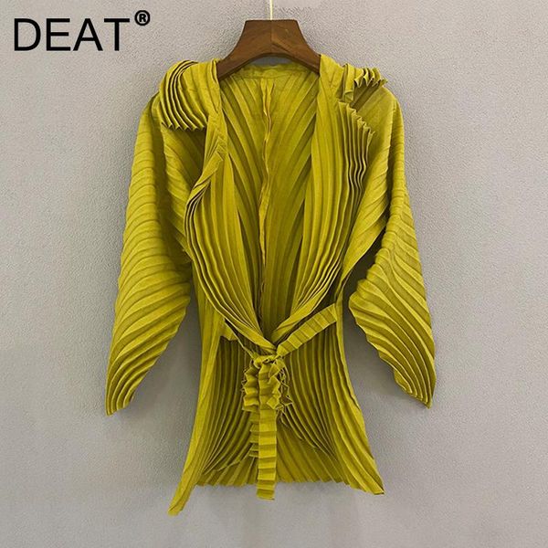 women's jackets woman pleated overcoat yellow irregular batwing sleeve with belt elegant casual style cardigan 2022 autumn fashion 15ab, Black;brown
women's jackets woman pleated overcoat yellow irregular batwing sleeve with belt elegant casual style cardigan 2022 autumn fashion 15ab, Black;brown