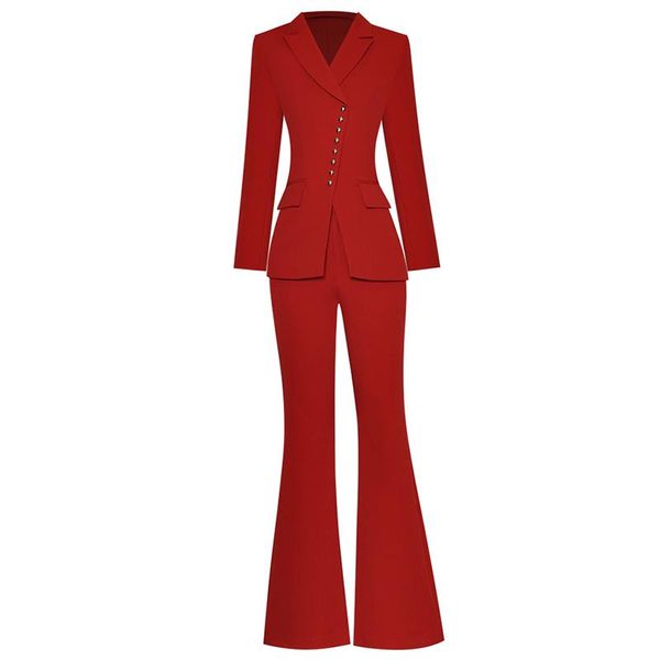 women's two piece pants runway 2pcs set women turn-down collar single-breasted slim fitted suit pocket flare lady elegant work business, White 
women's two piece pants runway 2pcs set women turn-down collar single-breasted slim fitted suit pocket flare lady elegant work business, White
