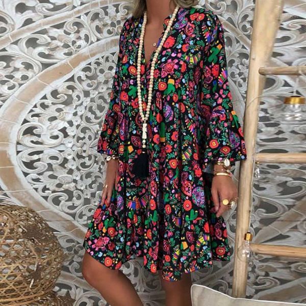 casual dresses plus size summer women's boho dress loose floral printed long sleeve v-neck mini vestidos largos verano, Black;gray
casual dresses plus size summer women's boho dress loose floral printed long sleeve v-neck mini vestidos largos verano, Black;gray