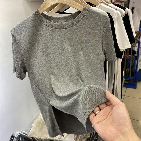 women's t-shirt thread short sleeve 2021 summer dress design sense hem split half trend, White
women's t-shirt thread short sleeve 2021 summer dress design sense hem split half trend, White