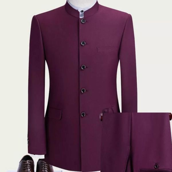 men's suits & blazers burgundy men with stand collar slim fit wedding groom tuxedos terno 2 piece jacket pants male fashion costume, White;black
men's suits & blazers burgundy men with stand collar slim fit wedding groom tuxedos terno 2 piece jacket pants male fashion costume, White;black