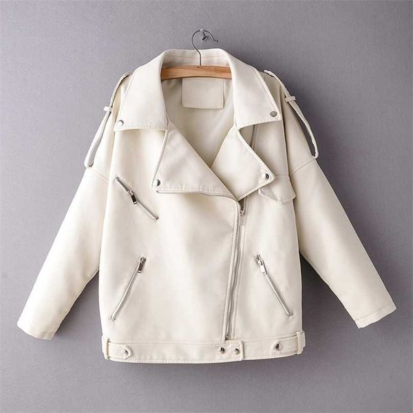 ailegogo spring autumn pu leather jacket women moto biker lapel zipper beige warm faux soft leather coat loose outwear 211130, Black
ailegogo spring autumn pu leather jacket women moto biker lapel zipper beige warm faux soft leather coat loose outwear 211130, Black
