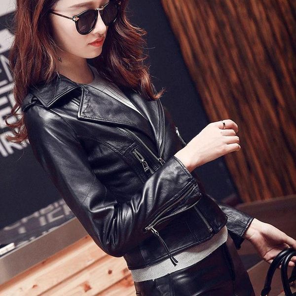 women's jackets leather clothes sheep skin short slim motorcycle spring and autumn fashion handsome coat jacket, Black;brown
women's jackets leather clothes sheep skin short slim motorcycle spring and autumn fashion handsome coat jacket, Black;brown