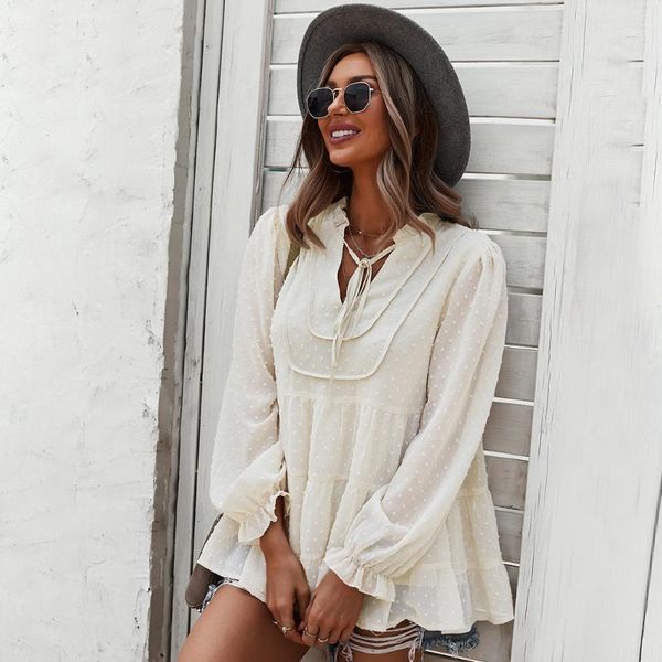 women's blouses & shirts 2021 autumn elegnt v neck lace up petal sleeved solid color oversize all match for ladies chic, White
women's blouses & shirts 2021 autumn elegnt v neck lace up petal sleeved solid color oversize all match for ladies chic, White