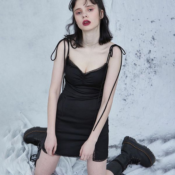 spaghetti straps bodycon gothic white elegant dress women streetwear black lace up mini female casual purple mini dresses, Black;gray
spaghetti straps bodycon gothic white elegant dress women streetwear black lace up mini female casual purple mini dresses, Black;gray