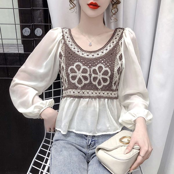 luxury national design 2021 style gentle temperament spring women's small super fairy short v-neck chiffon shirt 2021, White
luxury national design 2021 style gentle temperament spring women's small super fairy short v-neck chiffon shirt 2021, White