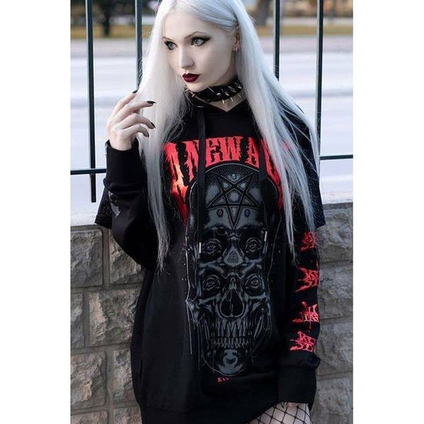 gothic womens letter skull graphic patchwork long sleeve drawstring long relaxed hoodie in black, White
gothic womens letter skull graphic patchwork long sleeve drawstring long relaxed hoodie in black, White