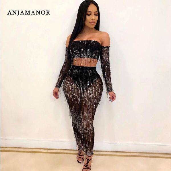 two piece dress anjamanor 2 club outfits mesh sequin tassel off shoulder long sleeve maxi skirt matching sets d30-ag27, White
two piece dress anjamanor 2 club outfits mesh sequin tassel off shoulder long sleeve maxi skirt matching sets d30-ag27, White
