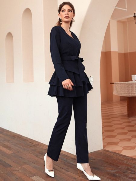 tiered layer peplum belted & pants i8i8#, White
tiered layer peplum belted & pants i8i8#, White