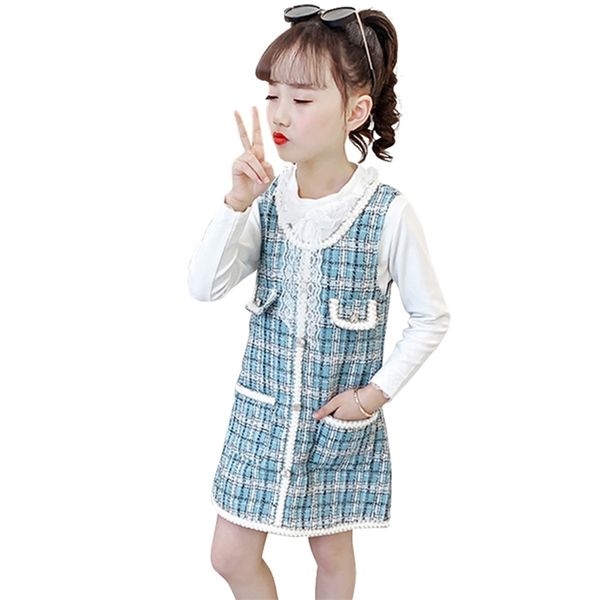 kids clothes lace blouse + dress teenage girls clothing plaid pattern girl spring autumn children's costume 210528, White
kids clothes lace blouse + dress teenage girls clothing plaid pattern girl spring autumn children's costume 210528, White