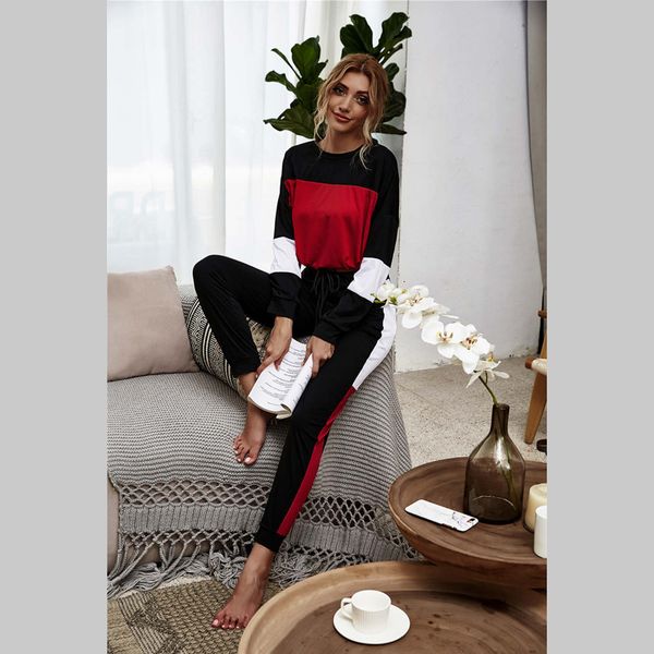 2021 new women casual patchwork pieces suit o-neck sleeve pockets long pants sleepwear workout autumn fashion outfit picc, White
2021 new women casual patchwork pieces suit o-neck sleeve pockets long pants sleepwear workout autumn fashion outfit picc, White